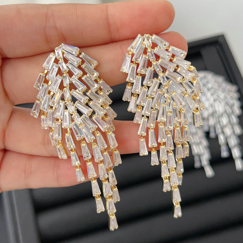 Pave crystal leaf earrings