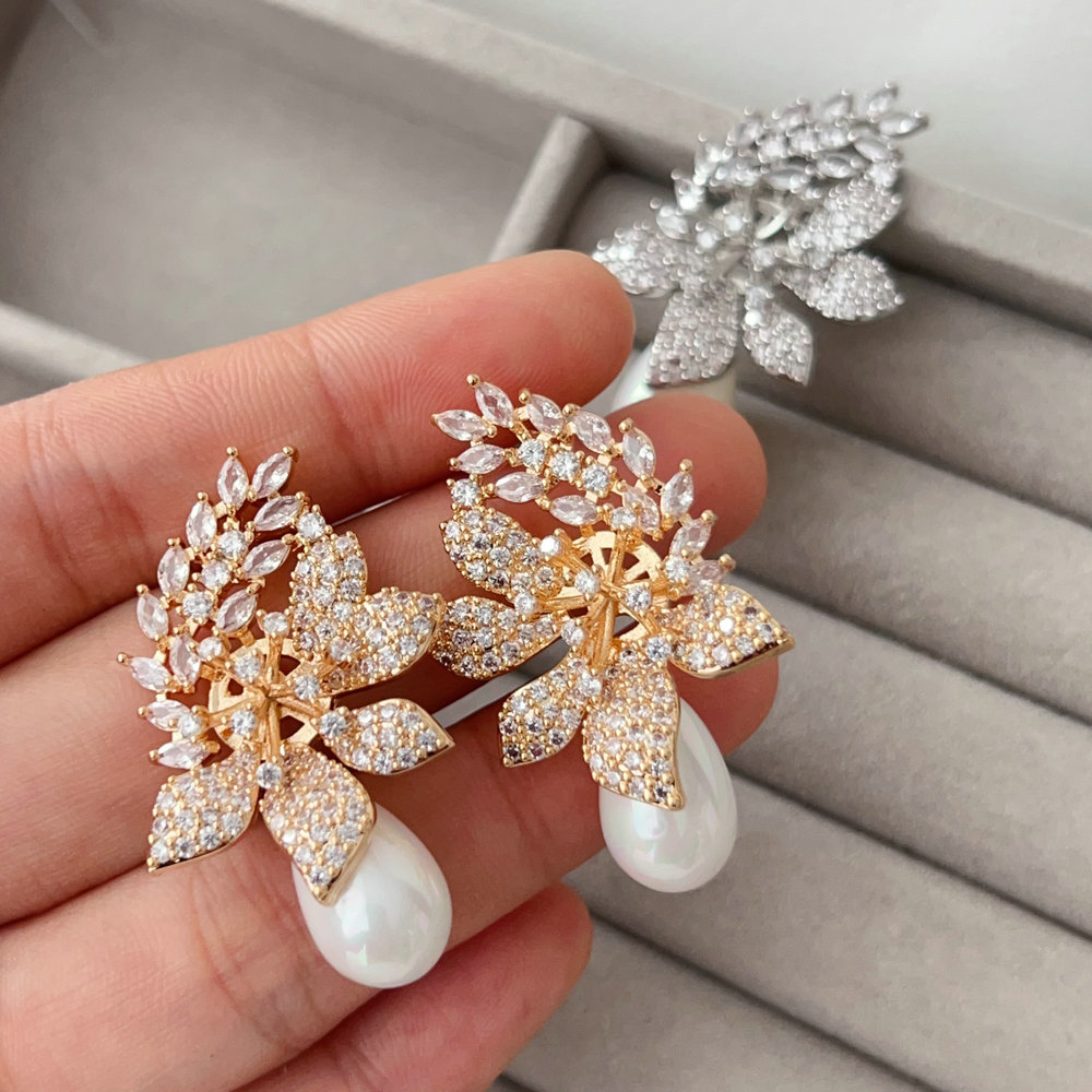 Pave flower earrings