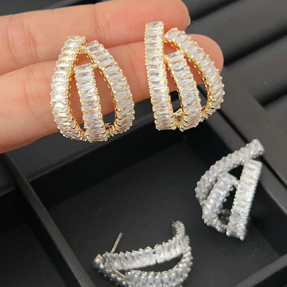 Pave fan earrings