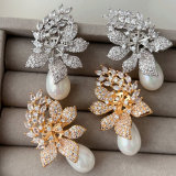 Pave flower earrings