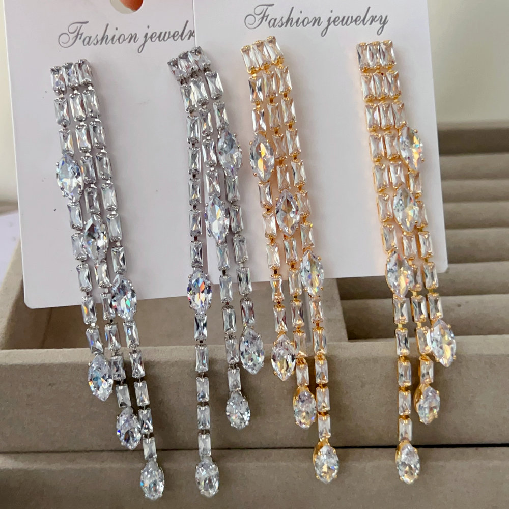 Long crystal earrings