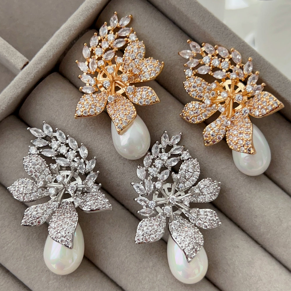 Pave flower earrings