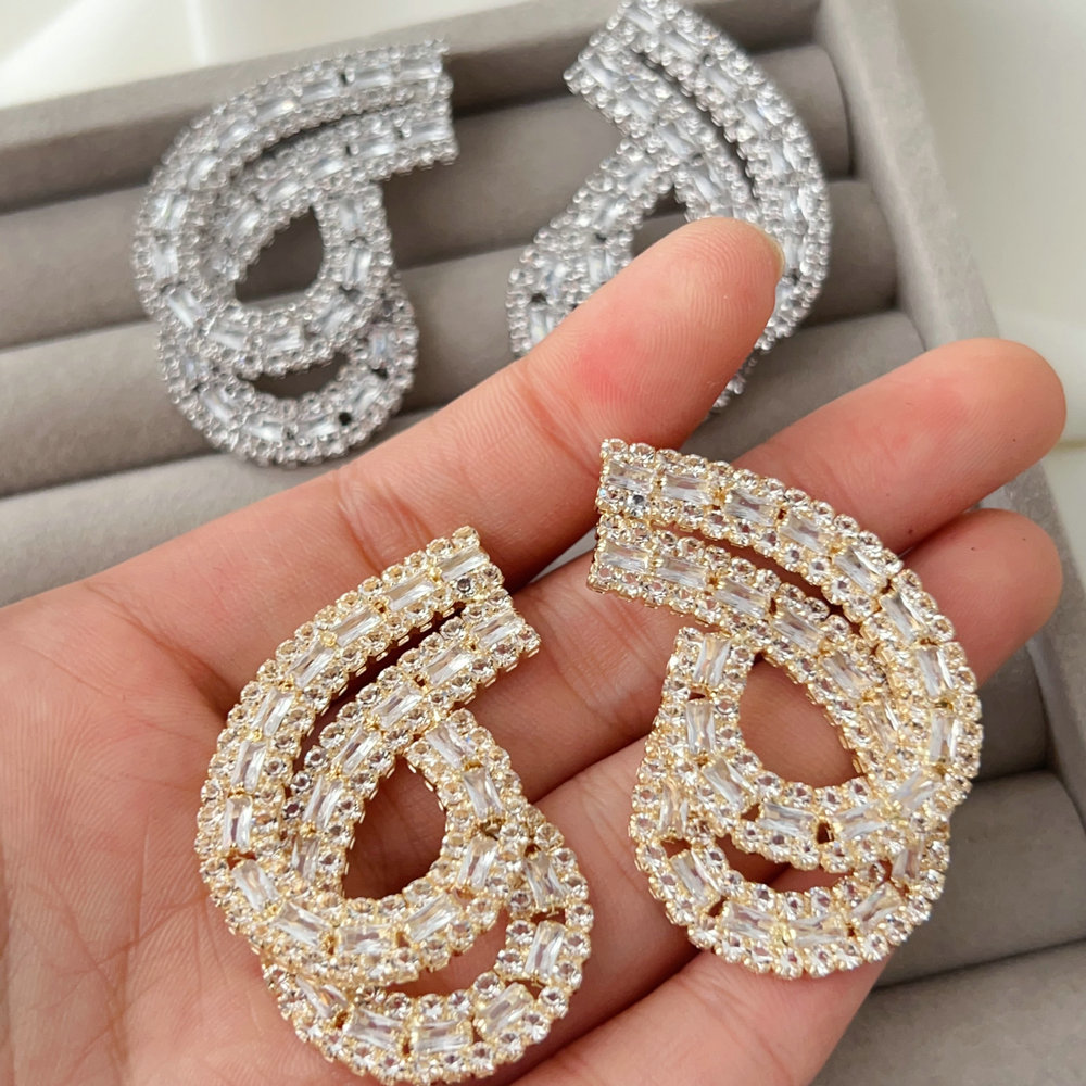 Pave crystal s shape earrings