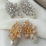 Pave flower earrings