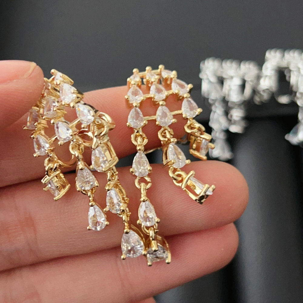Pave zircon chain earrings
