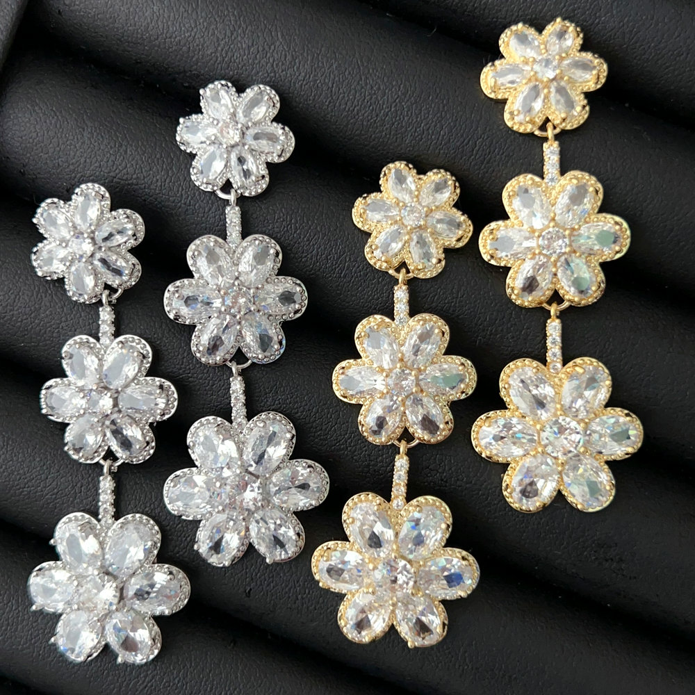 Pave flower earrings