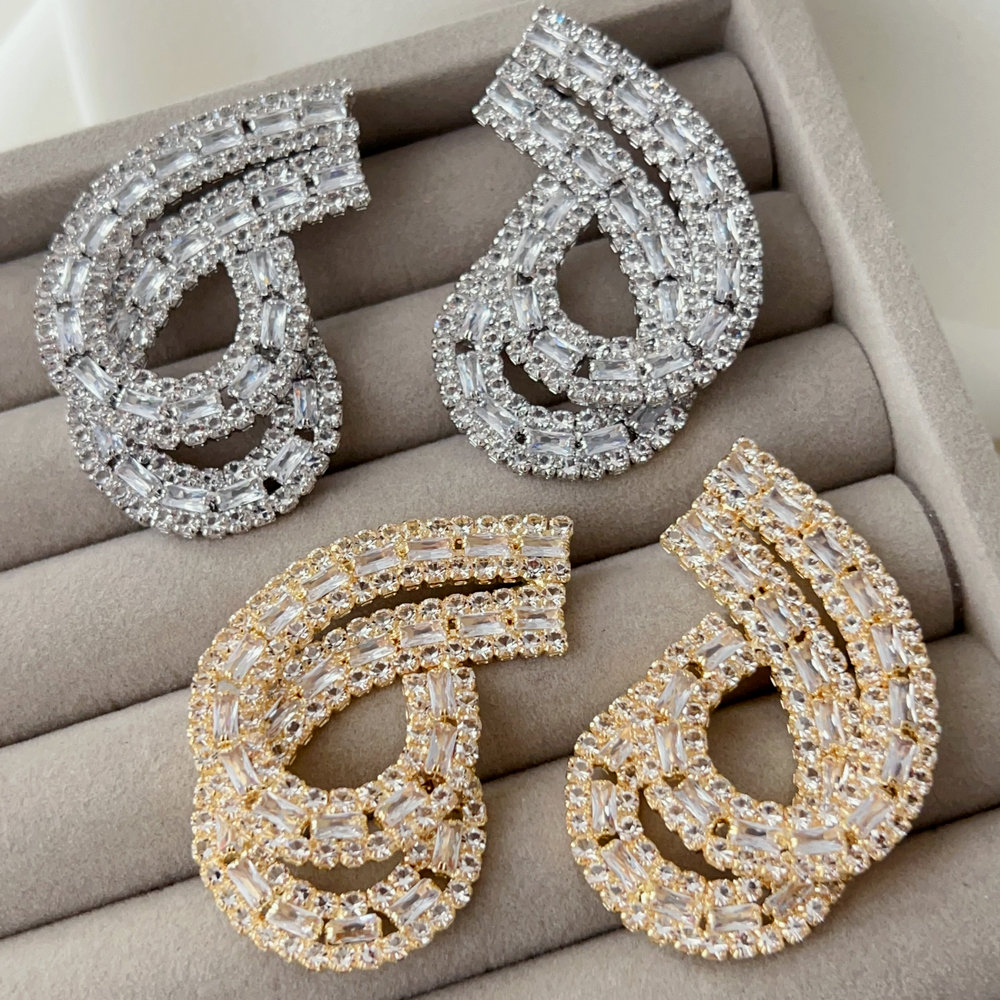 Pave crystal s shape earrings
