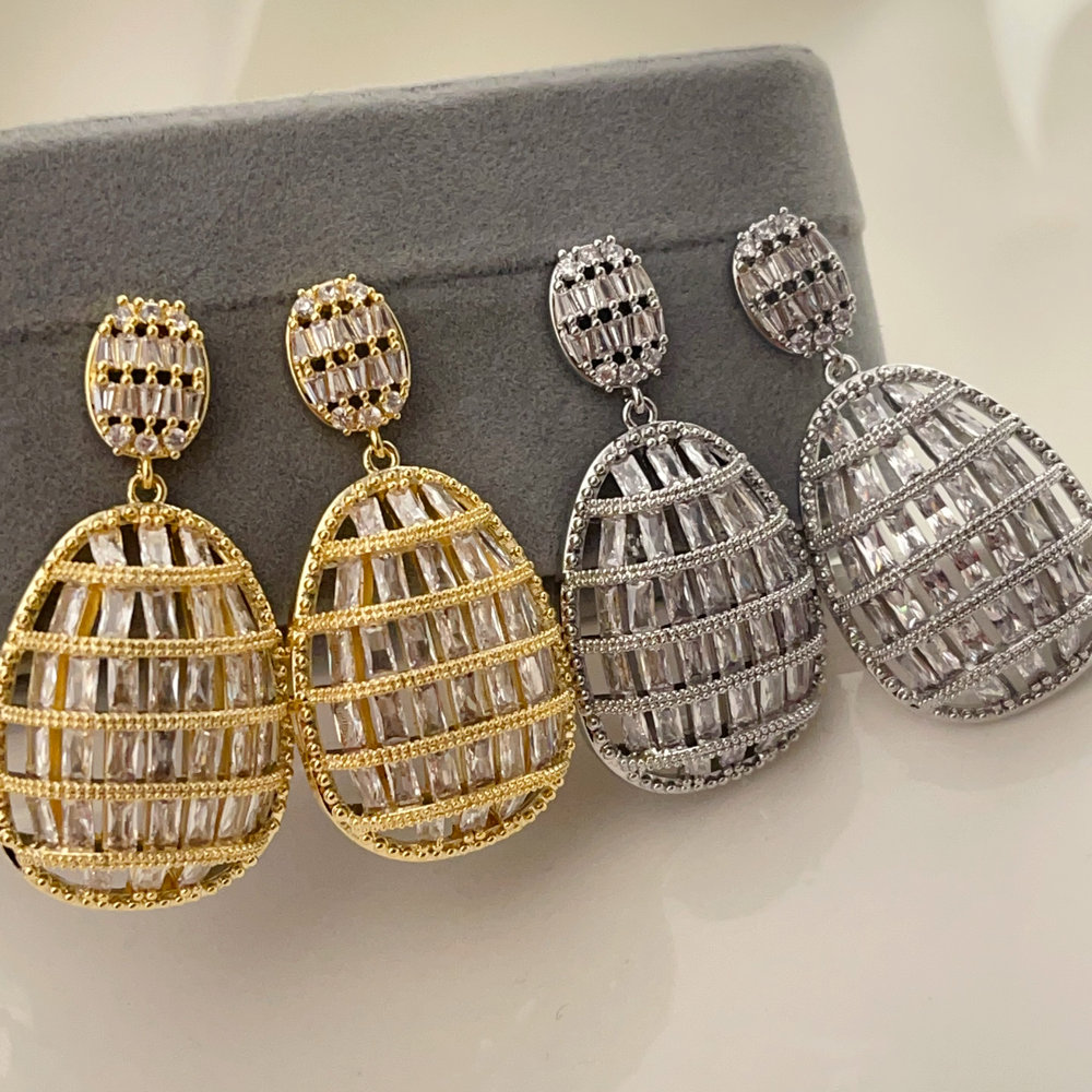 Pave oval earrings