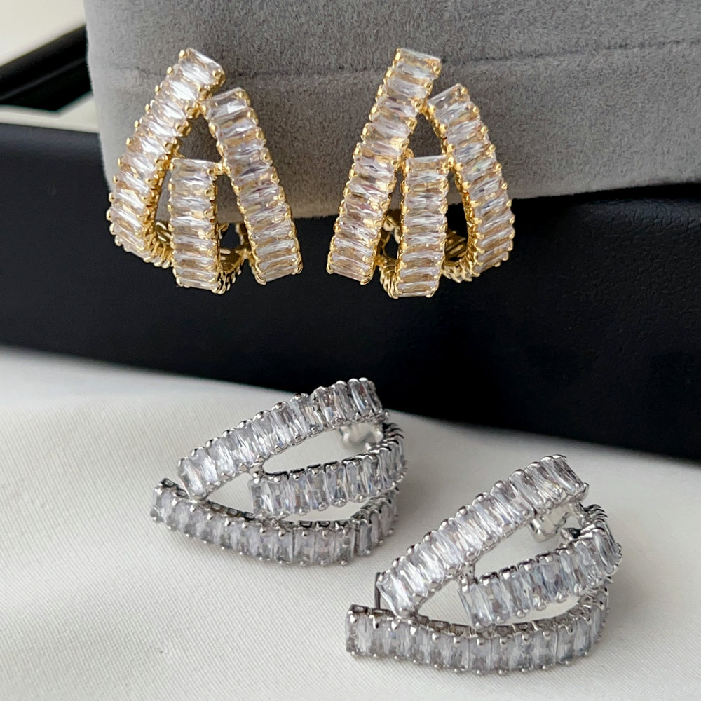 Pave fan earrings