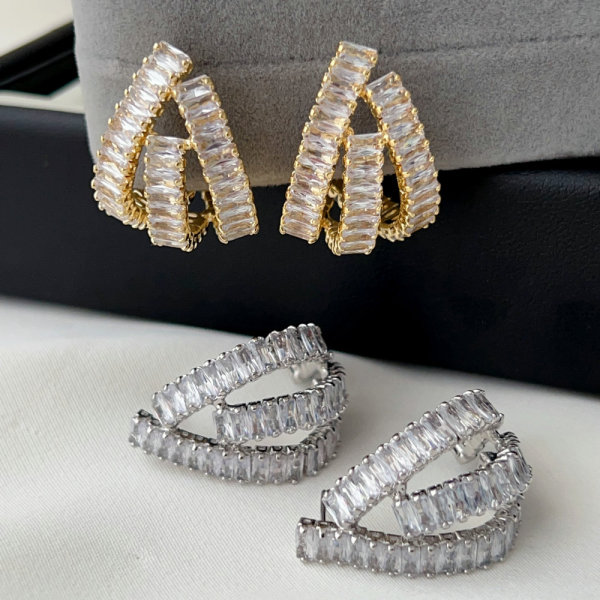 Pave fan earrings