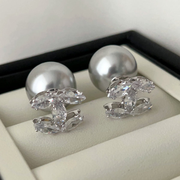 Channel grey pearl earrings