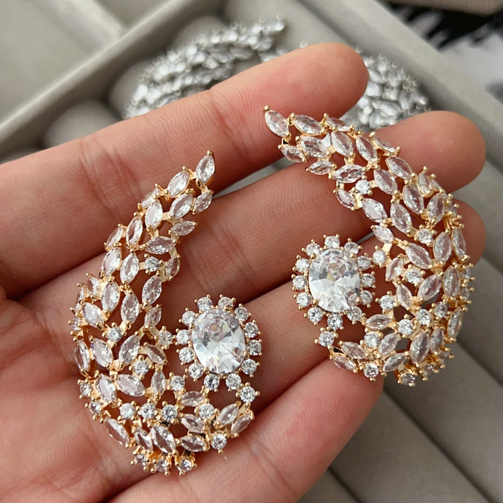 Pave flower earrings
