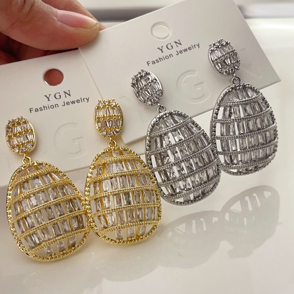 Pave oval earrings