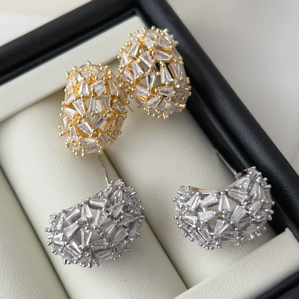 Pave moon earrings