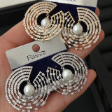 Pave zircon round earrings