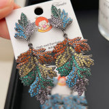 Pave color zircon leaf earrings