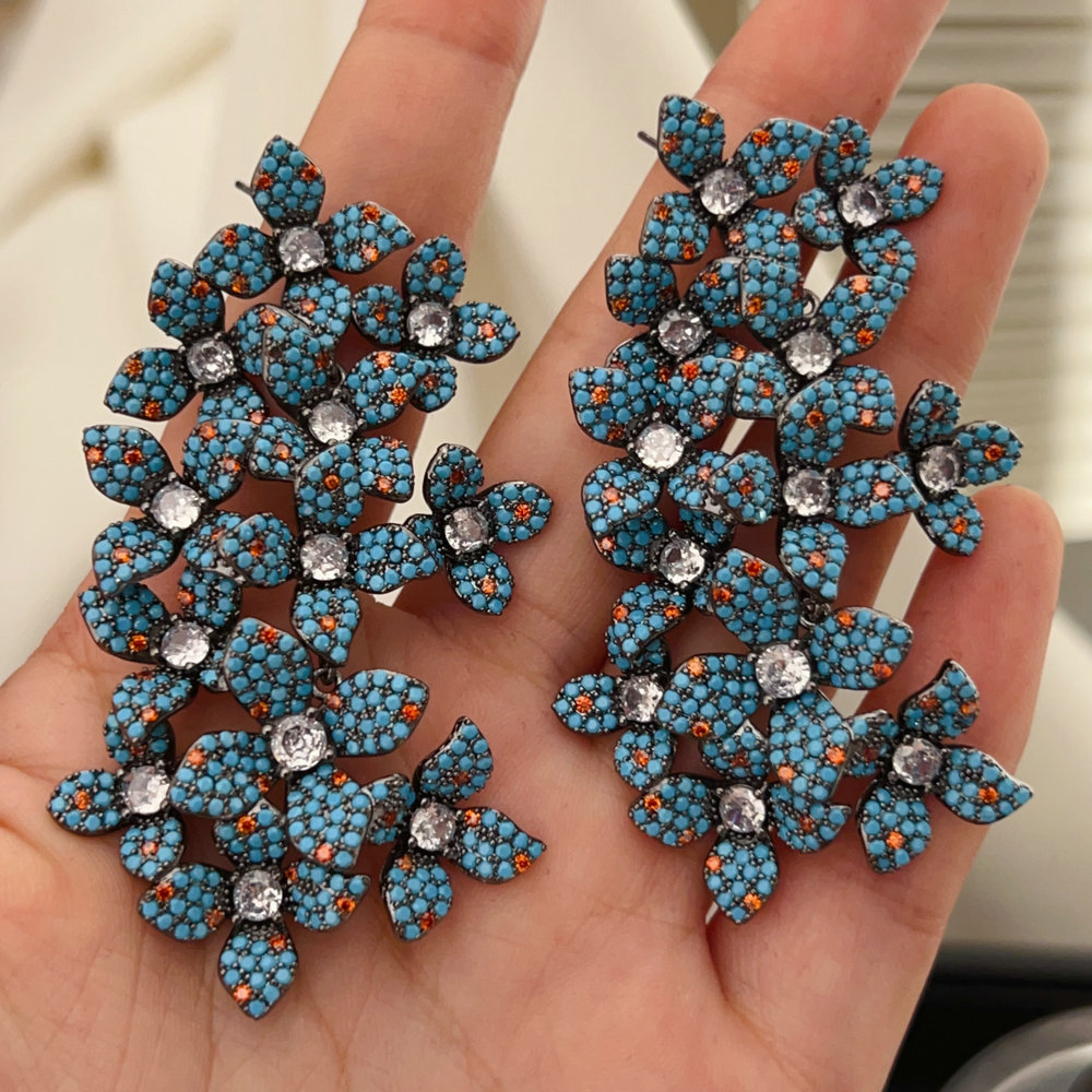 Pave chunky flower earrings