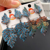 Pave color zircon leaf earrings