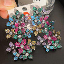 Pave flower chunky earrings