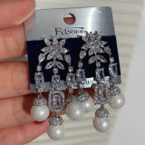 Pave zircon pearl earrings
