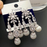 Pave zircon pearl earrings