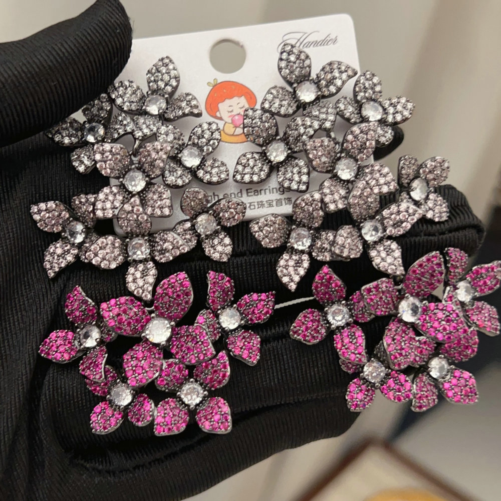Pave chunky red flower earrings
