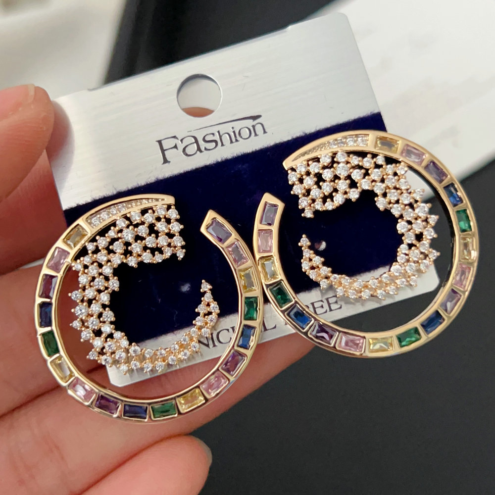 Pave colorful round earrings