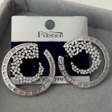Pave zircon round flower earrings