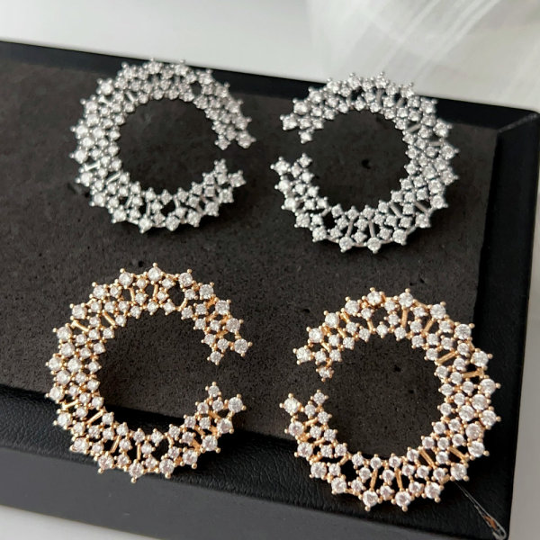 Pave fine zircon flower earrings