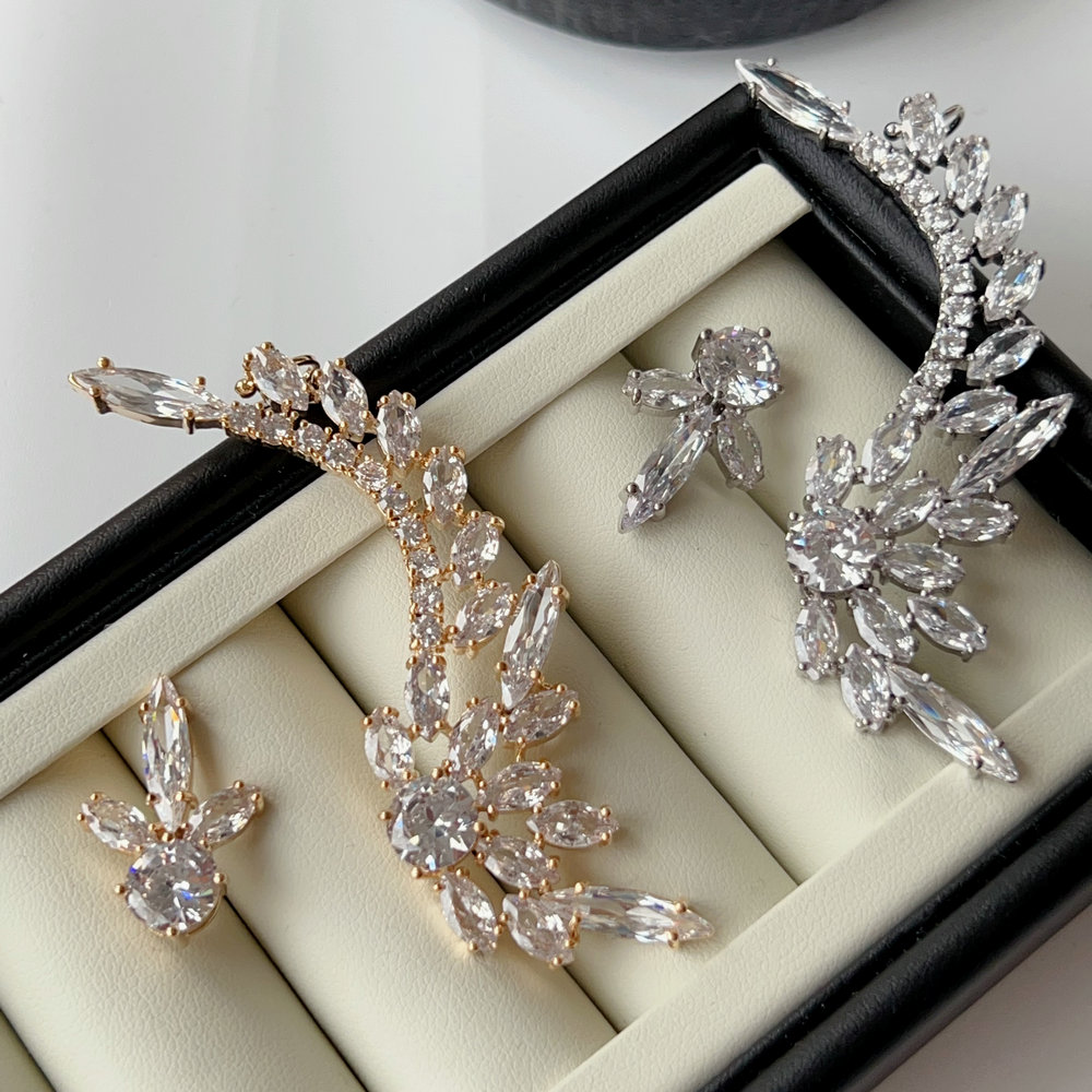 Fine pave zircon flower earrings