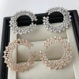 Pave fine zircon flower earrings