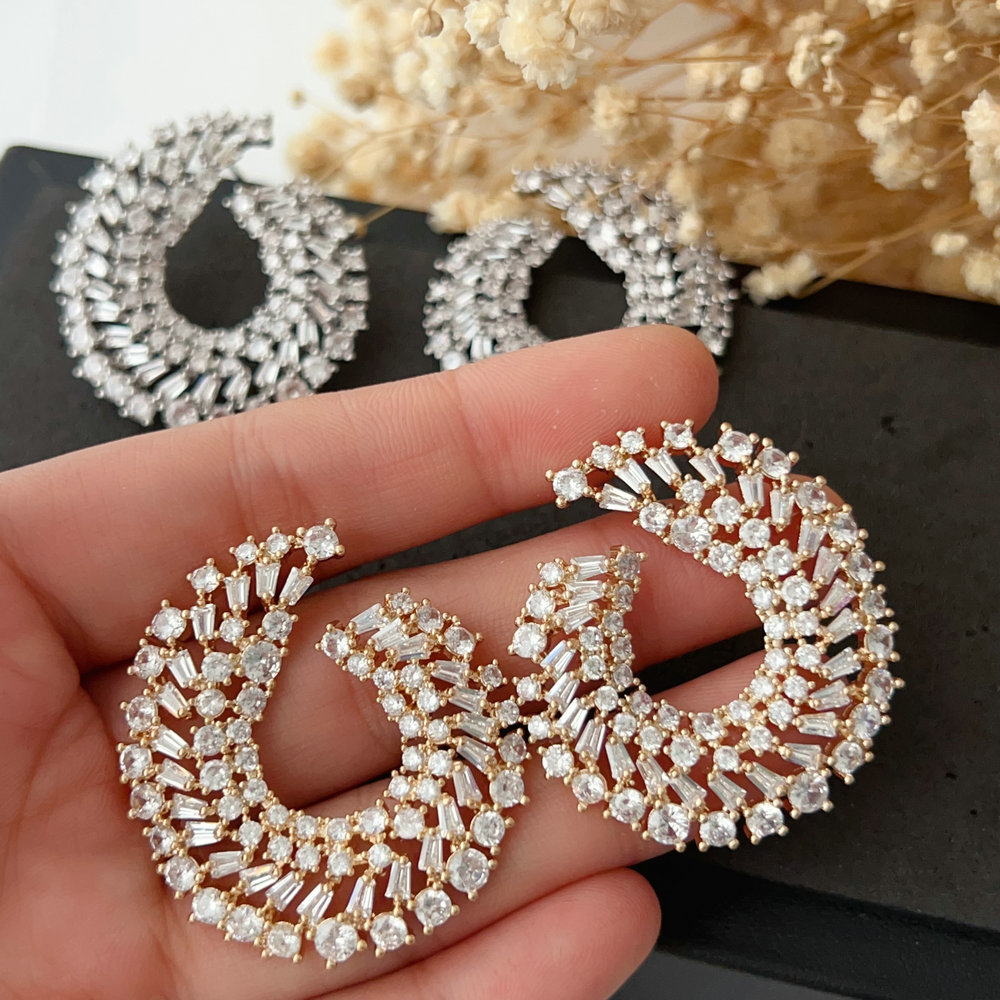 Pave zircon flower earrings