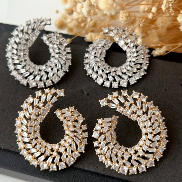 Pave zircon flower earrings