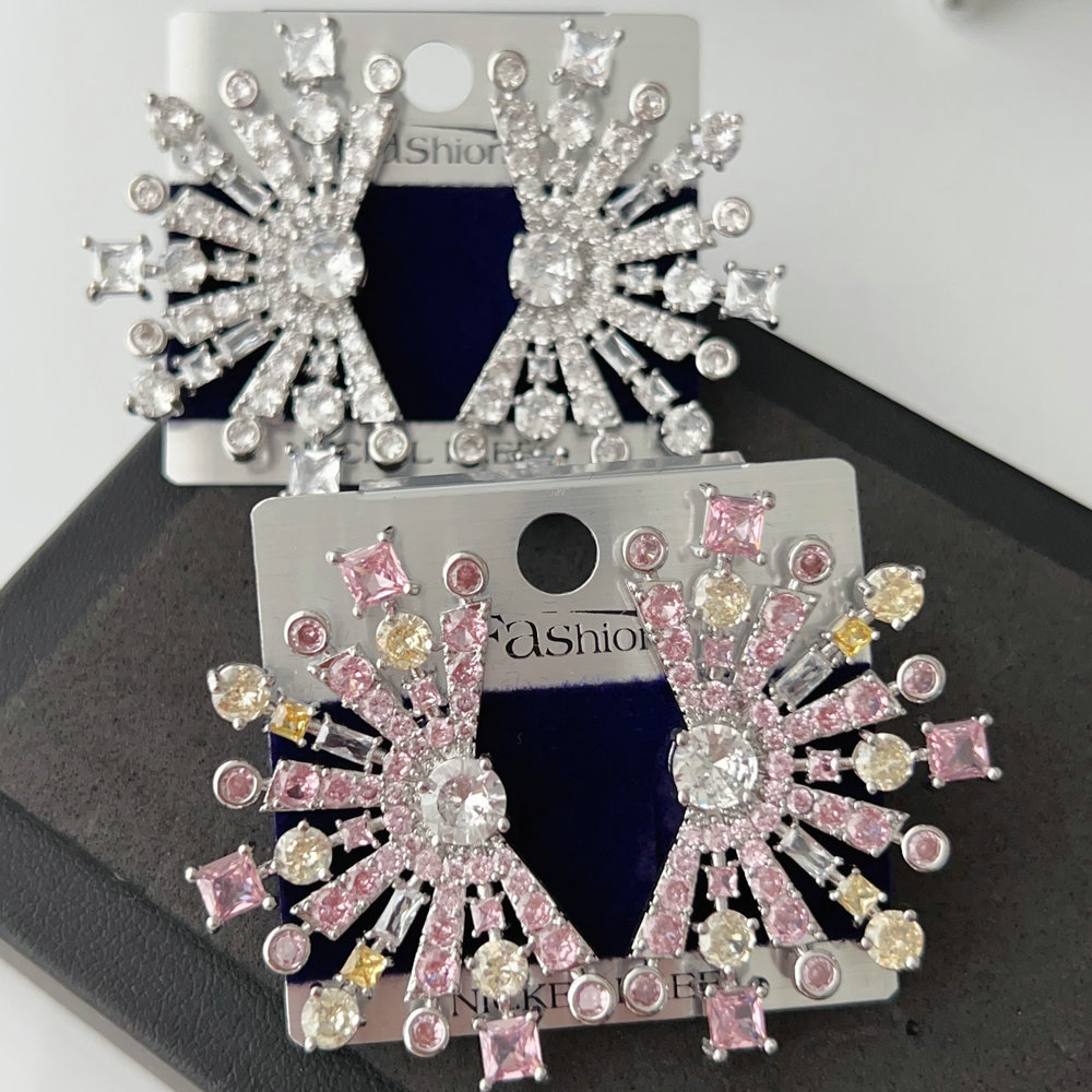 Pave zircon fine flower earrings