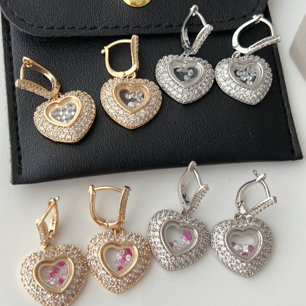 Pave heart drop earrings