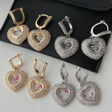 Pave heart drop earrings