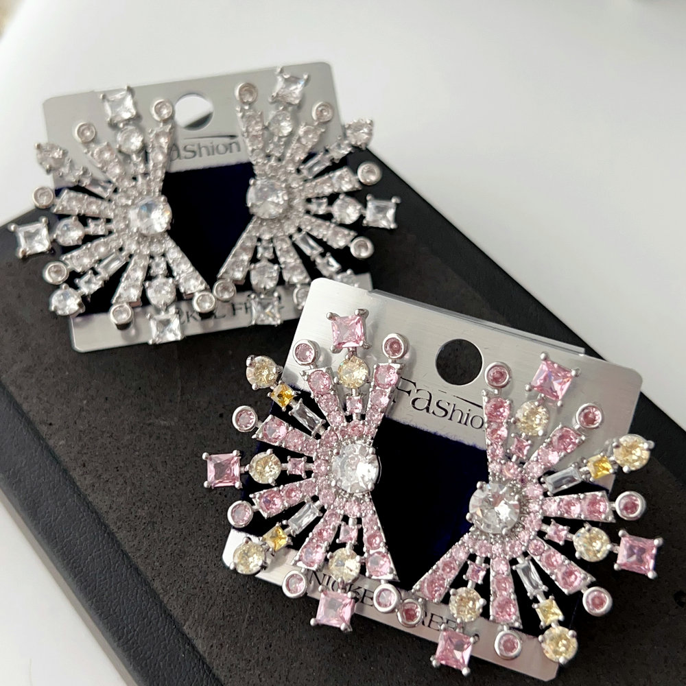 Pave zircon fine flower earrings