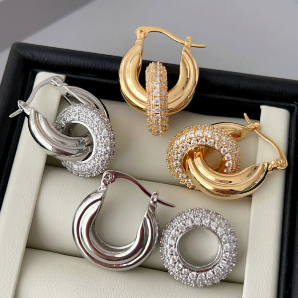 Pave zircon round charm earrings