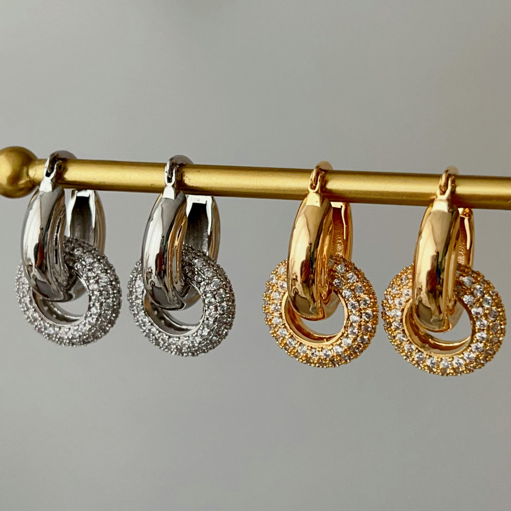 Pave zircon round charm earrings