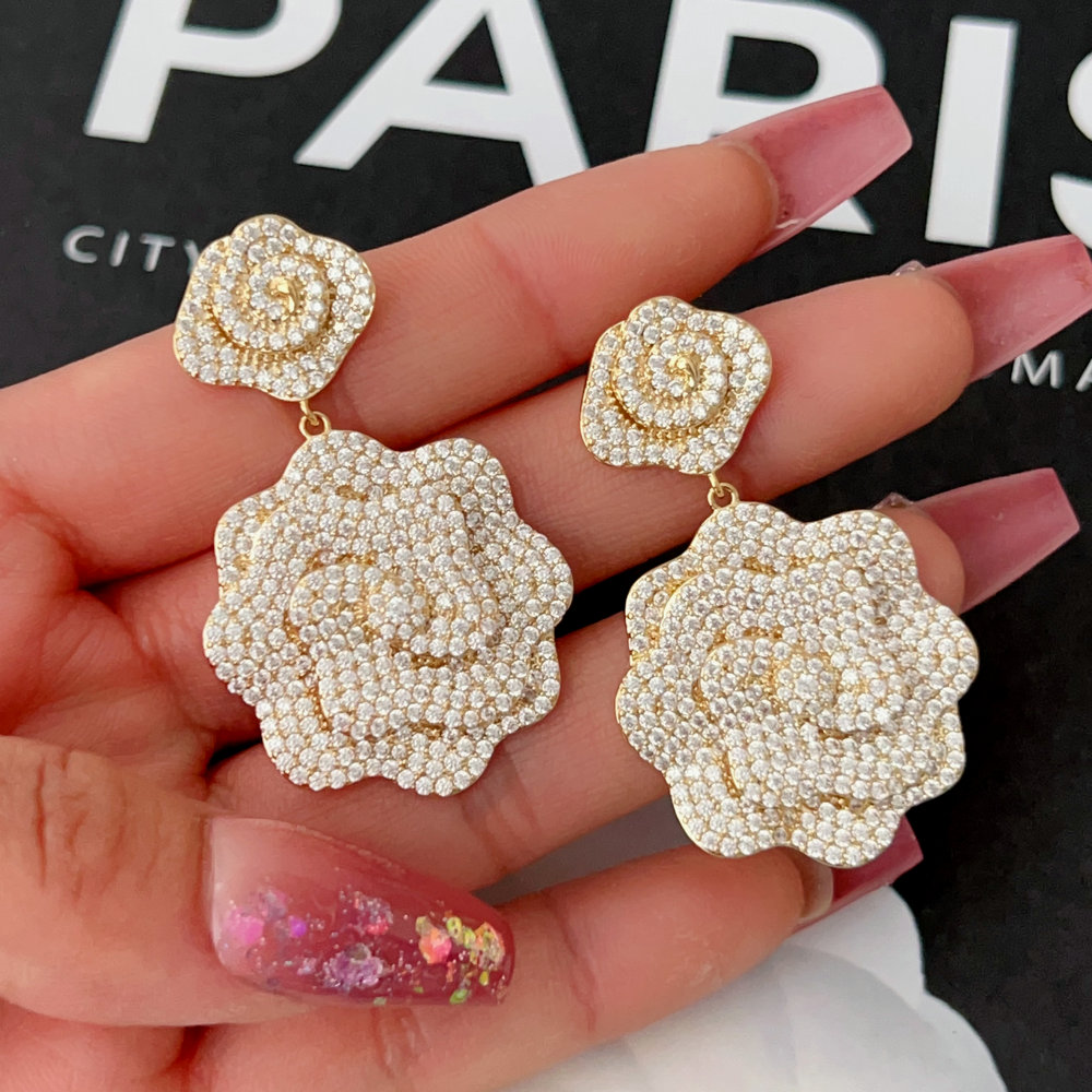 Pave zircon flower earrings