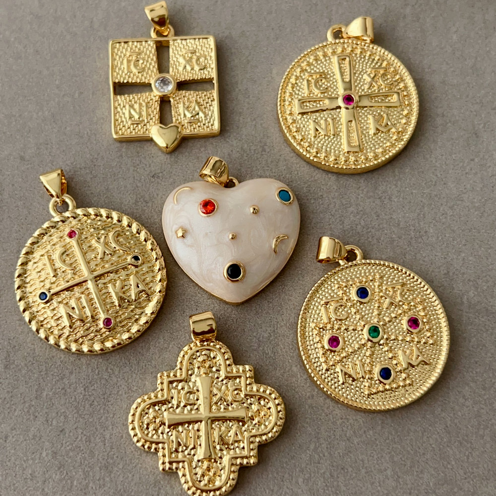 Pave heart cross charm