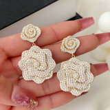 Pave zircon flower earrings