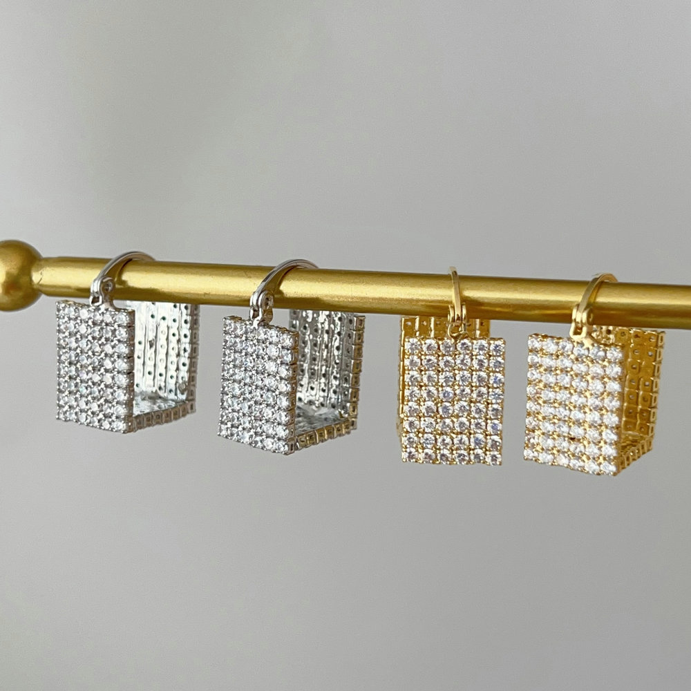 Pave zircon square earrings