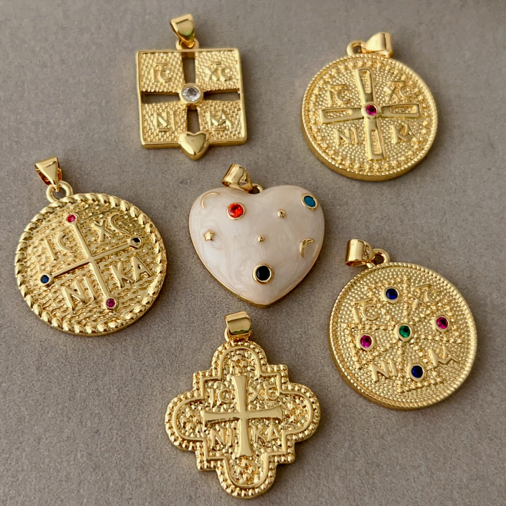 Pave heart cross charm