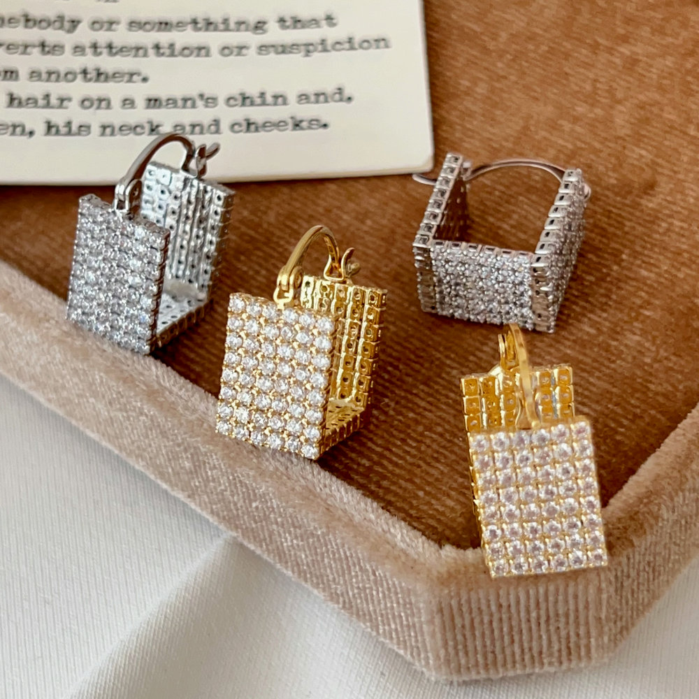 Pave zircon square earrings