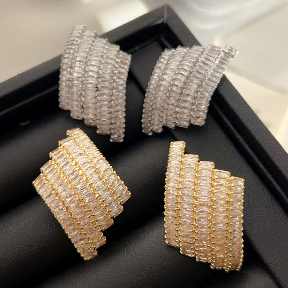 Pave fan earrings