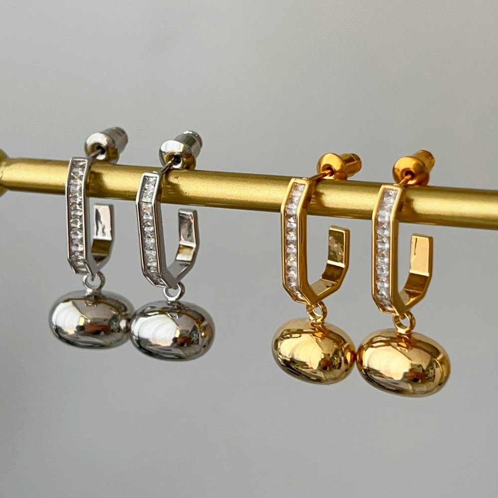 Pave gold bead drop earrings