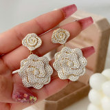 Pave zircon flower earrings
