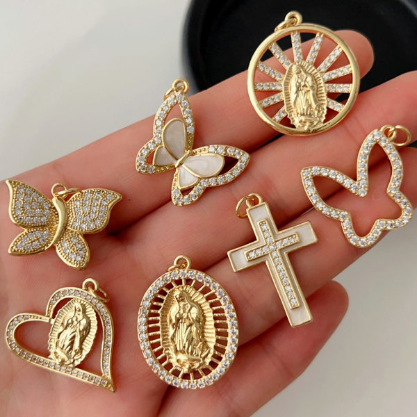 Pave cross butterfly charm