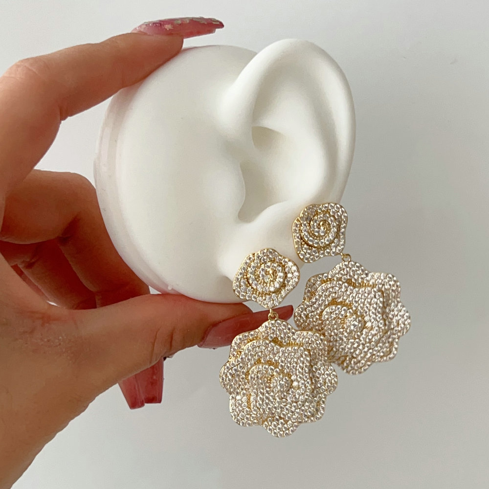 Pave zircon flower earrings